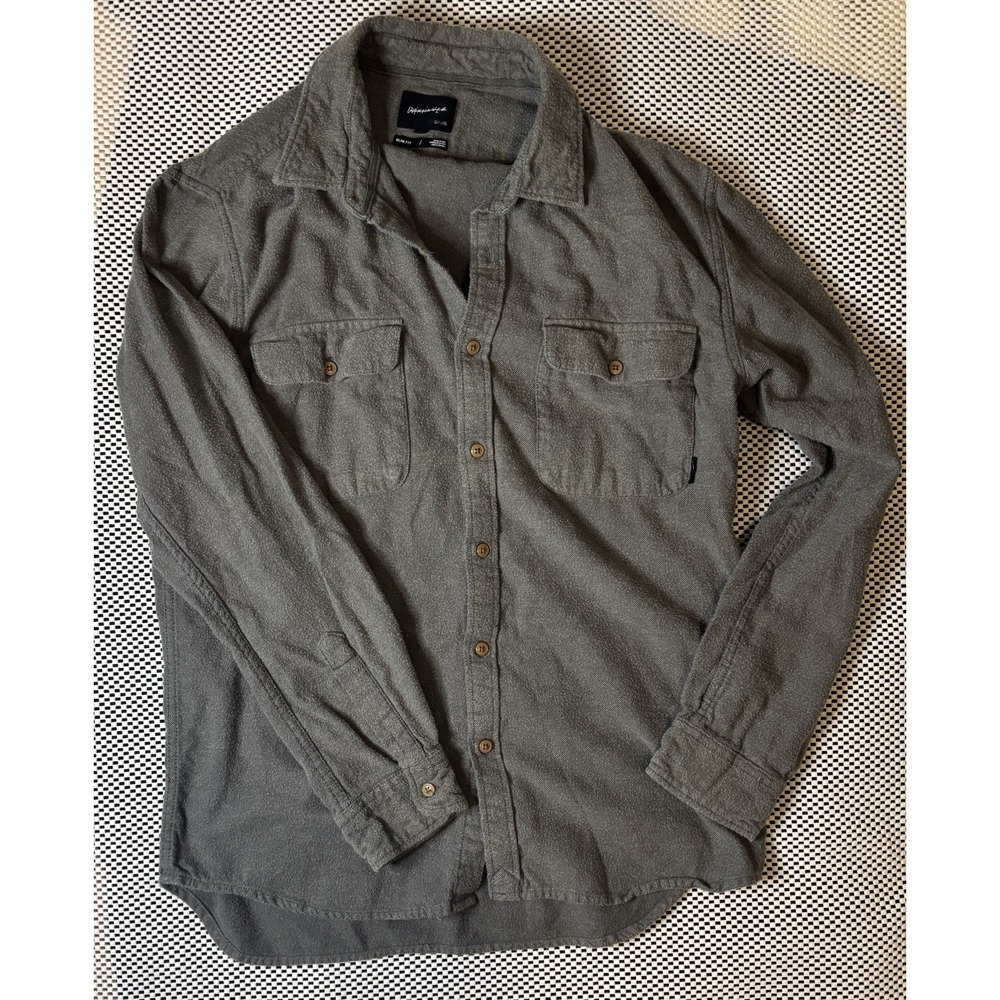 Quiksilver Mens Slim Fit Flannel Shirt Charcoal Grey Button Down Large L - Picture 2 of 8